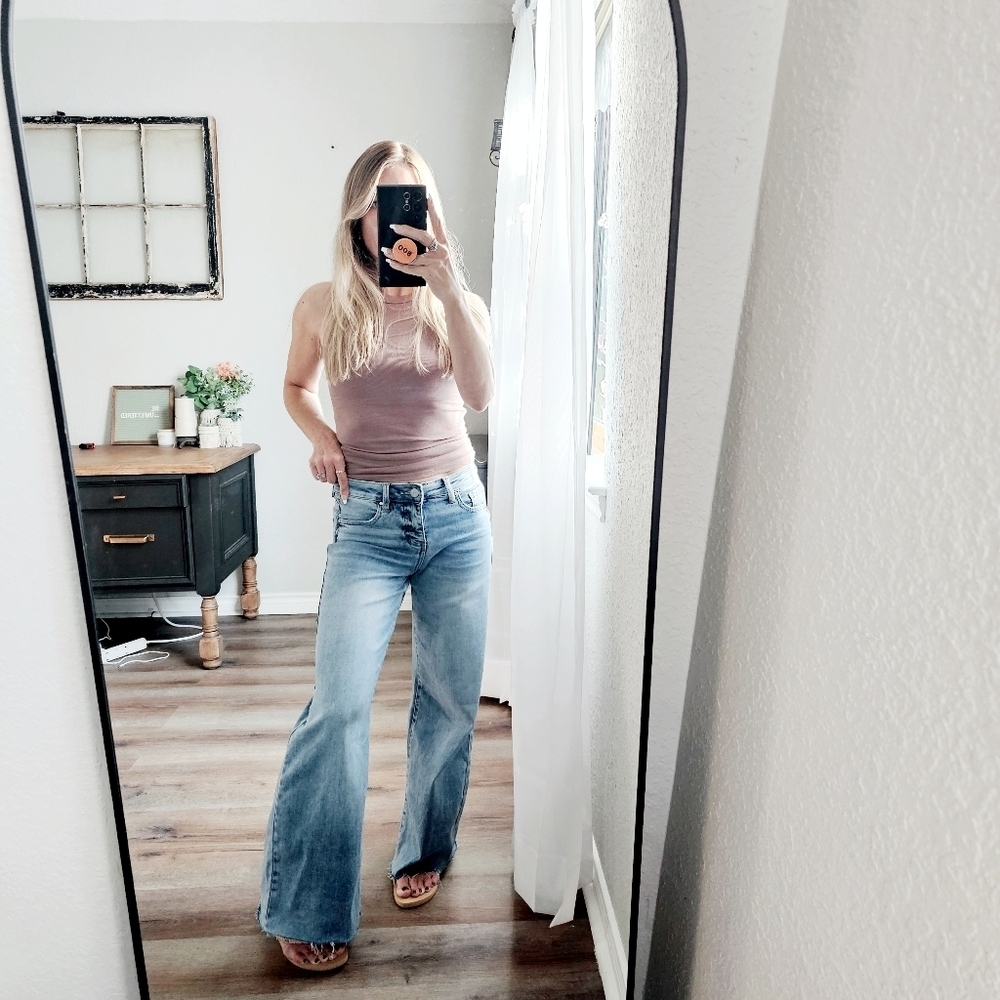 RISEN HR Tummy Control Light Wash Wide Leg Palazzo Denim Jeans Various NEW - Picture 2 of 12
